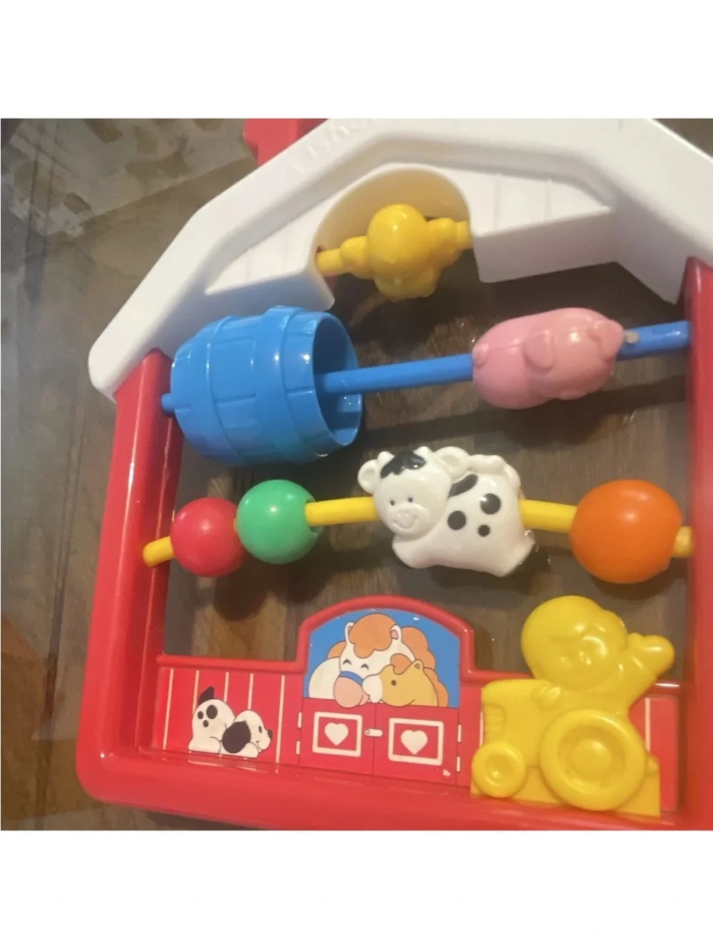 Fisher-Price Red Barn Bead Maze Baby Activity Toy Sliding Animal Vintage 1991